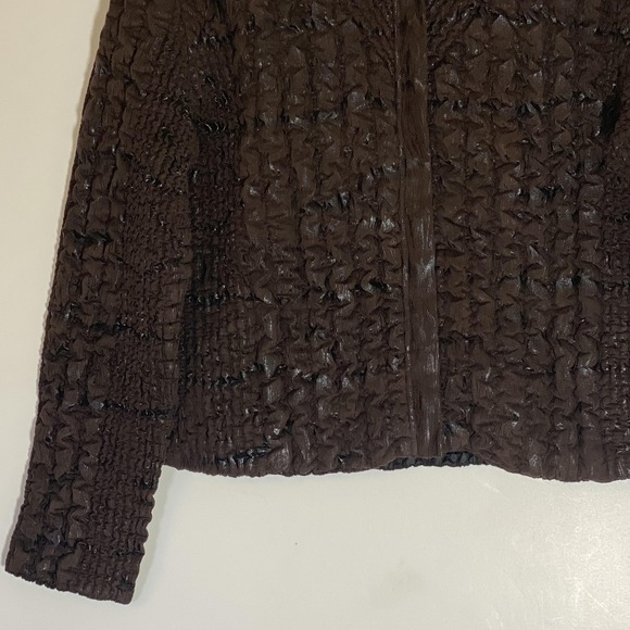UBU Jacket Womens PL Brown Crinkle Quilted Textured Full Zip Collared Petite - Picture 4 of 16